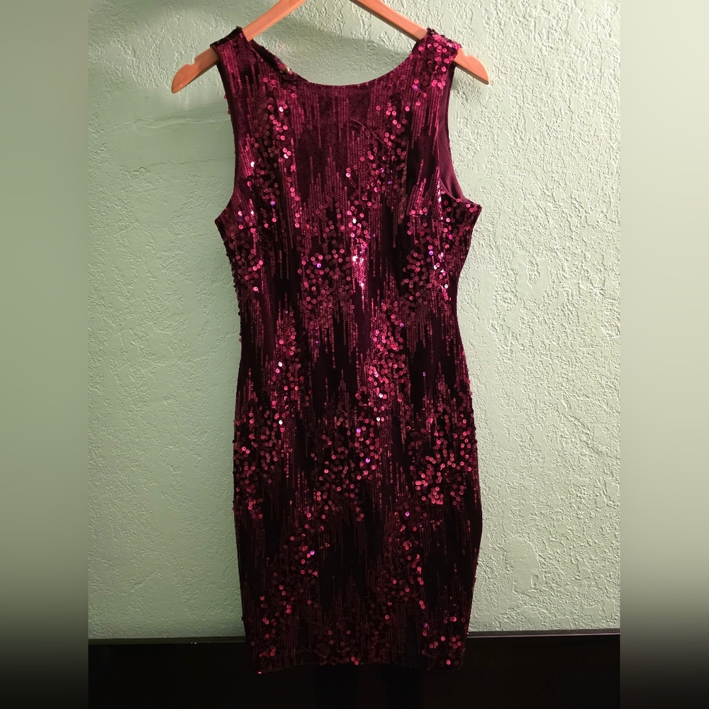 Elegant Sequin Sleeveless Dress - Burgundy